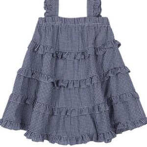 Kids Toddler Girls Summer Fashion Casual Cute Playid Crease Square Neck Sleeveless Dress