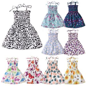 Kids Toddler Girls Summer Fashion Casual Cute Pineapple Butterfly Dinosaur Leopard Print Sleeveless Strap Tube Top Dress