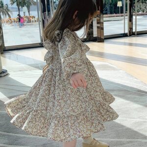 Kids Toddler Girls Spring Autumn Fashion Casual Cute Tiny Flower Long Sleeve Round Neck Dress