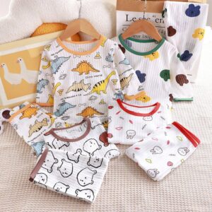Kids Toddler Girls Boys Summer Cute Cotton Dinosaur Rabbit Bear Cartoon Letter Round Neck Two-Piece Set