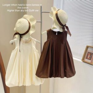 Kids Toddler Girls Summer Simple Fashion Solid Color Pleated Skirt Sleeveless Dress