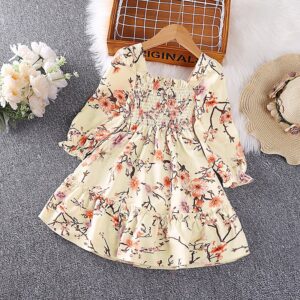 Kids Toddler Girls Autumn New Floral Printed Square Neck Long Sleeve Dress