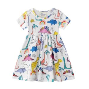 Kids Toddler Girls Summer Cute Cartoon Dinosaur Print Dress