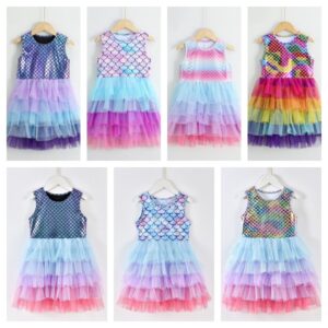 Kids Toddler Girls Summer Fashion Party Fish Scale Textured Mesh Sleeveless Dress