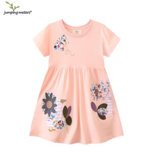 Kids Toddler Girls Summer Cute Knitted Cotton Cartoon Embroidered Pattern Dress