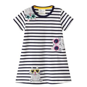 Kids Toddler Girls Summer Fashion Cute Cartoon Cat Striped Dress
