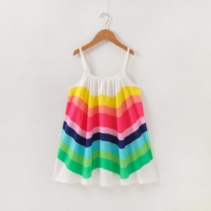 Summer Fashion Vacation Chiffon Beach Rainbow Print Sleeveless Sling Dress