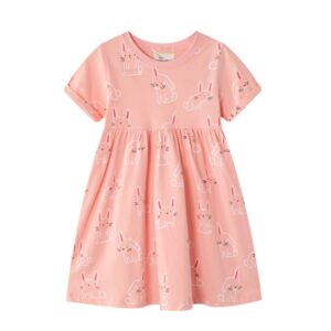Kids Toddler Girls Summer Cute Solid Color Cartoon Rabbit Print Dress