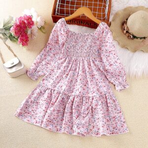 Kids Toddler Girls Autumn Square Neck Long Sleeve Tiny Flower Dress