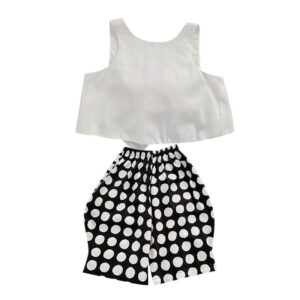 Girls Pure Color Backless Lace-up Vest And Polka Dot Harem Pants