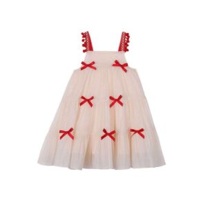 Girls Suspenders Bow Summer Princess Dress
