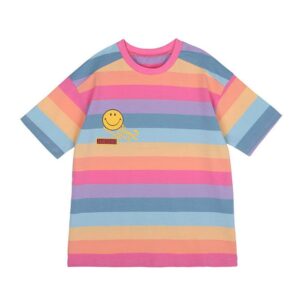 Girls Smiley Rainbow Stripe T-Shirts Dresses