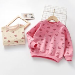 Kids Fashion Autumn Heart Print Round Neck Long Sleeve Sweatshirts