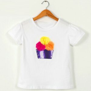 Children Kids Baby Fashion Girls Casual Basic Short Sleeve Sequin Flower T-Shirt