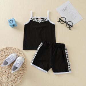 Children Kids Baby Fashion Girls Casual Basic Sleeveless Letter Print Thin Top And Shorts 2pcs Set