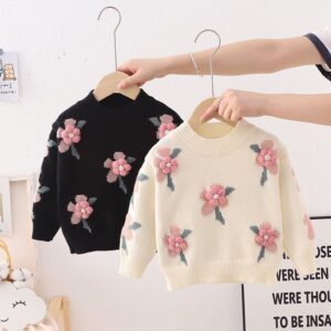 Children Kids Baby Fashion Girls Long Sleeve Flower Knitted Pullover Sweater