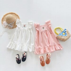 Children Kids Baby Fashion Girls Ruffle Sleeve Flower Embroidery Princess Dress