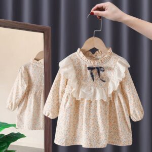 Children Kids Baby Fashion Girls Long Sleeve Floral Print Lace Dress