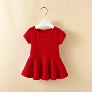 Children Kids Baby Fashion Girls Casual Basic Short Sleeve Solid Color Dress