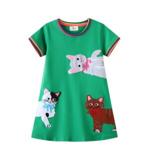Children Kids Baby Fashion Girls Short Sleeve Cartoon Cat Princess Dress