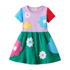 Children Kids Baby Fashion Girls Short Sleeve Flower Print Princess Dress