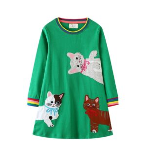 Children Kids Baby Fashion Girls Long Sleeve Cartoon Cat Princess Dress