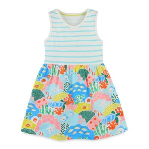 Children Kids Baby Fashion Girls Cartoon Stripe Print Sleeveless Patchwork Dress