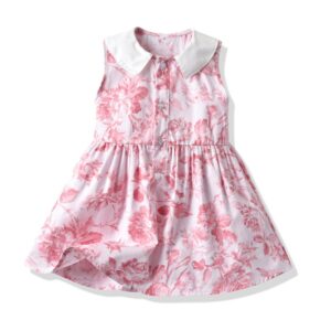 Children Kids Baby Fashion Girls Sleeveless Floral Print Lapel Dress