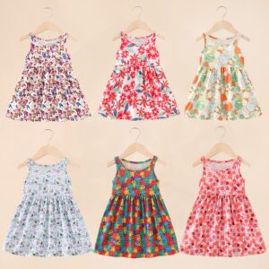 Children Kids Baby Fashion Girls Casual Basic Sleeveless Rainbow Flower Print Dress