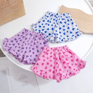 Children Kids Baby Fashion Girls Casual Basic Love Print Ruffled Shorts