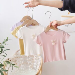 Children Kids Baby Fashion Girls Casual Basic Short Sleeve Cute Bowknot T-Shirt