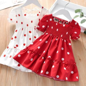 Children Kids Baby Fashion Girls Casual Basic Short Sleeve Sweet Dot Print Dress
