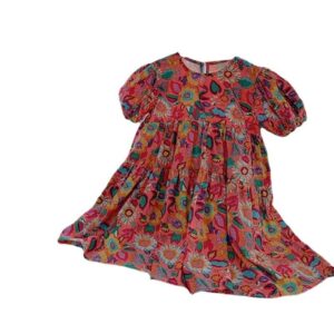 Children Kids Baby Fashion Girls Flower Print Short Sleeve Princess Dress