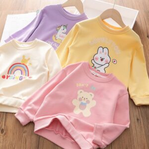 Children Kids Baby Fashion Girls Long Sleeve Cartoon Bear Rabbit Print Sweatshirt
