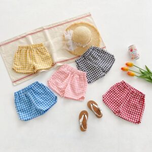 Children Kids Baby Fashion Girls Boys Casual Plaid Print Shorts