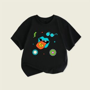 Children Kids Baby Fashion Girls Boys Casual Basic Cartoon Lips Print Short Sleeve T-Shirt
