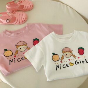 Children Kids Baby Fashion Girls Casual Basic Cute Print Short Sleeve Round Neck T-Shirt