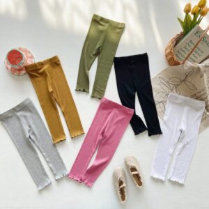 Children Kids Baby Fashion Girls Casual Basic Solid Color Elastic Leggings Pants