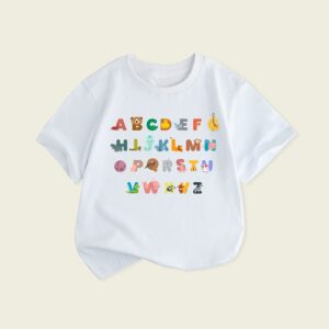 Children Kids Baby Fashion Girls Boys Casual Basic Cartoon Letter Print Short Sleeve T-Shirt