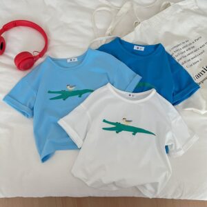 Children Kids Baby Fashion Girls Casual Basic Crocodile Print Short Sleeve Round Neck T-Shirt