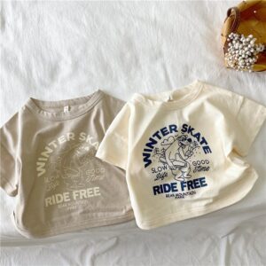 Children Kids Baby Fashion Boys Girls Casual Basic Cartoon Letter Print Short Sleeve Round Neck T-Shirt