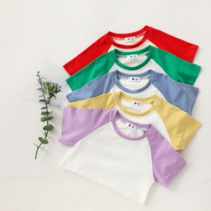 Children Kids Baby Fashion Girls Boys Casual Basic Color Matching Short Sleeve Round Neck T-Shirt