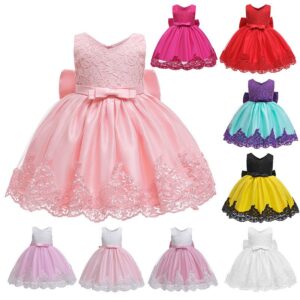 Children Kids Baby Fashion Girls Princess Sleeveless Color Matching Party Lace Dress