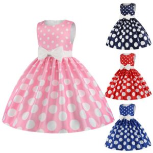 Children Kids Baby Fashion Girls Princess Sleeveless Polka Dot Print Bowknot Party Dress