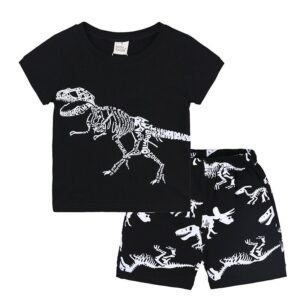 Children Kids Baby Fashion Boys Girls Casual Short Sleeve Cartoon Dinosaur Print T-Shirt And Shorts 2pcs Set