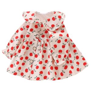 Children Kids Baby Fashion Girls Long Sleeve Orange Tree Print Lapel Cute Dress