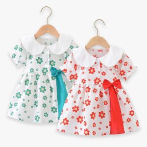 Children Kids Baby Fashion Girls Short Sleeve Lapel Flower Print Dress