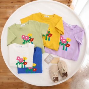 Children Kids Baby Fashion Girls Casual Basic Short Sleeve Flower Print Sling T-Shirt