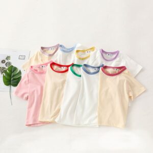 Children Kids Baby Fashion Girls Boys Casual Basic Short Sleeve Solid Color T-Shirt