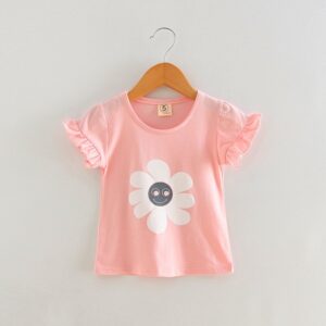Children Kids Baby Fashion Girls Casual Basic Short Sleeve Daisy Flower Print T-Shirt